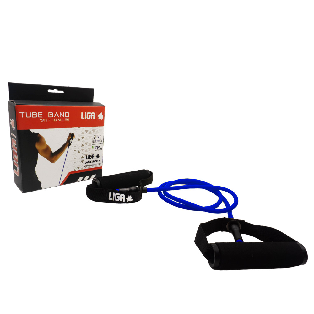 Λάστιχο αντίστασης με λαβές (tube band)(Επίπεδο αντίστασης 9,1 κιλά-μπλε) LIGASPORT*