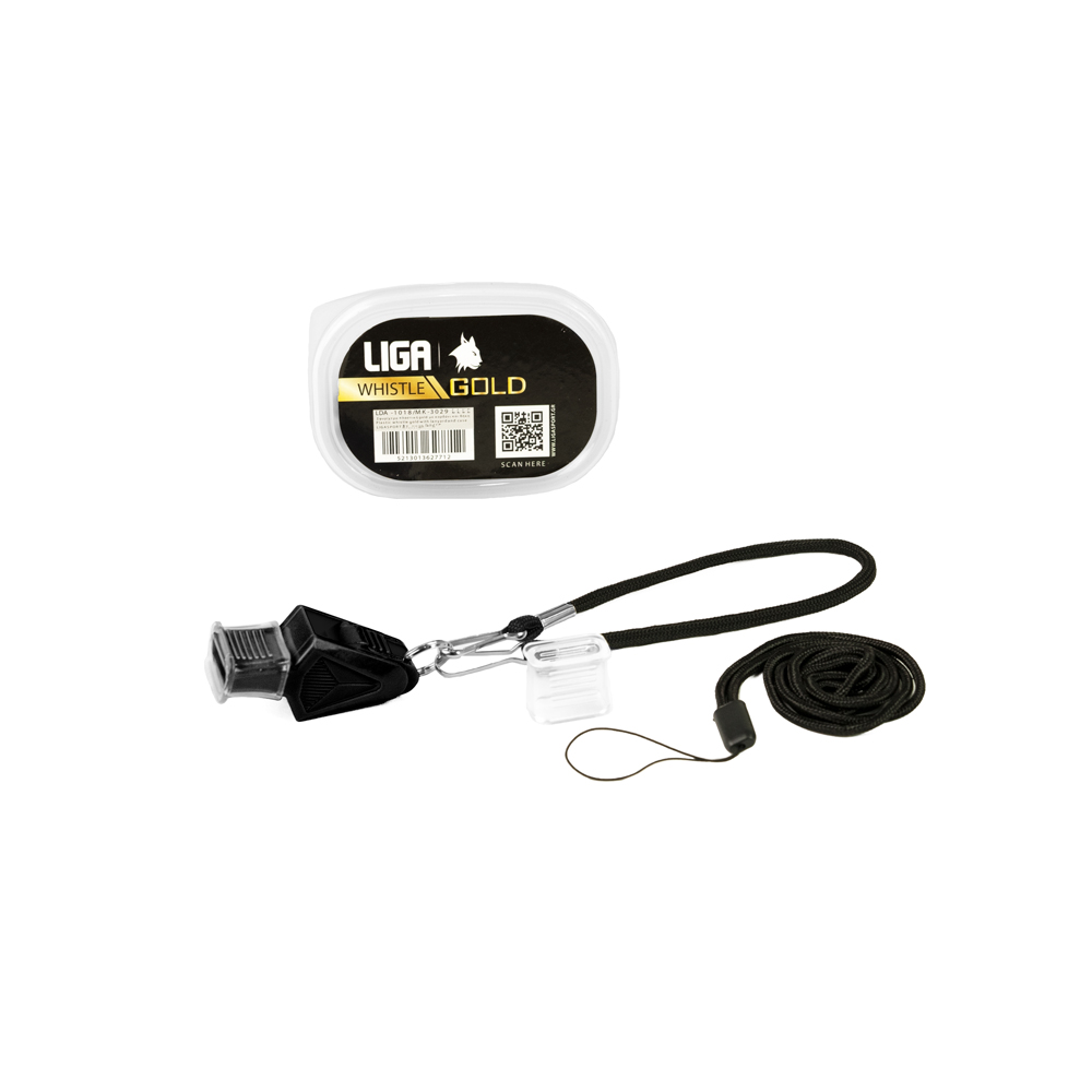 Σφυρίχτρα πλαστική gold με κορδόνι και θήκη (Plastic whistle gold with lanyard and case) LIGASPORT