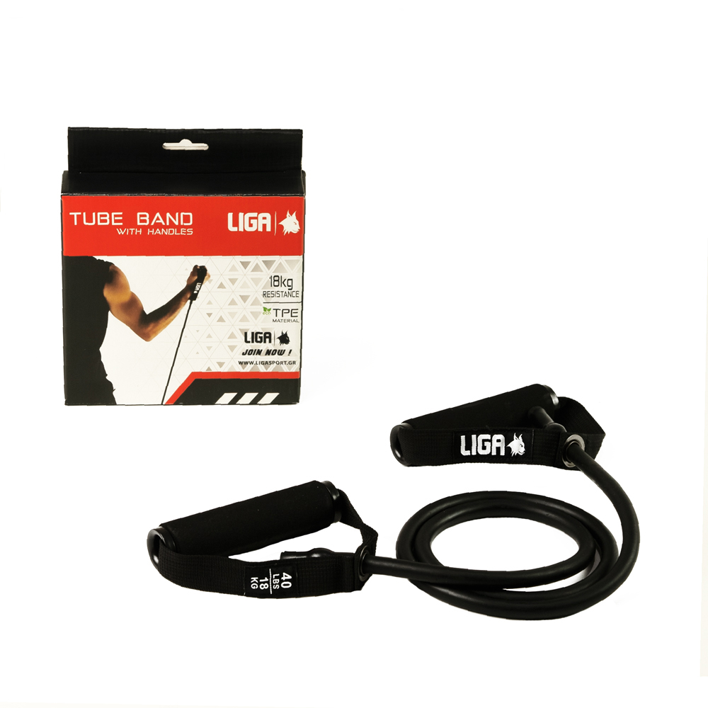 Λάστιχο αντίστασης με λαβές (tube band)(Επίπεδο αντίστασης 18 κιλά-μαυρο) LIGASPORT*